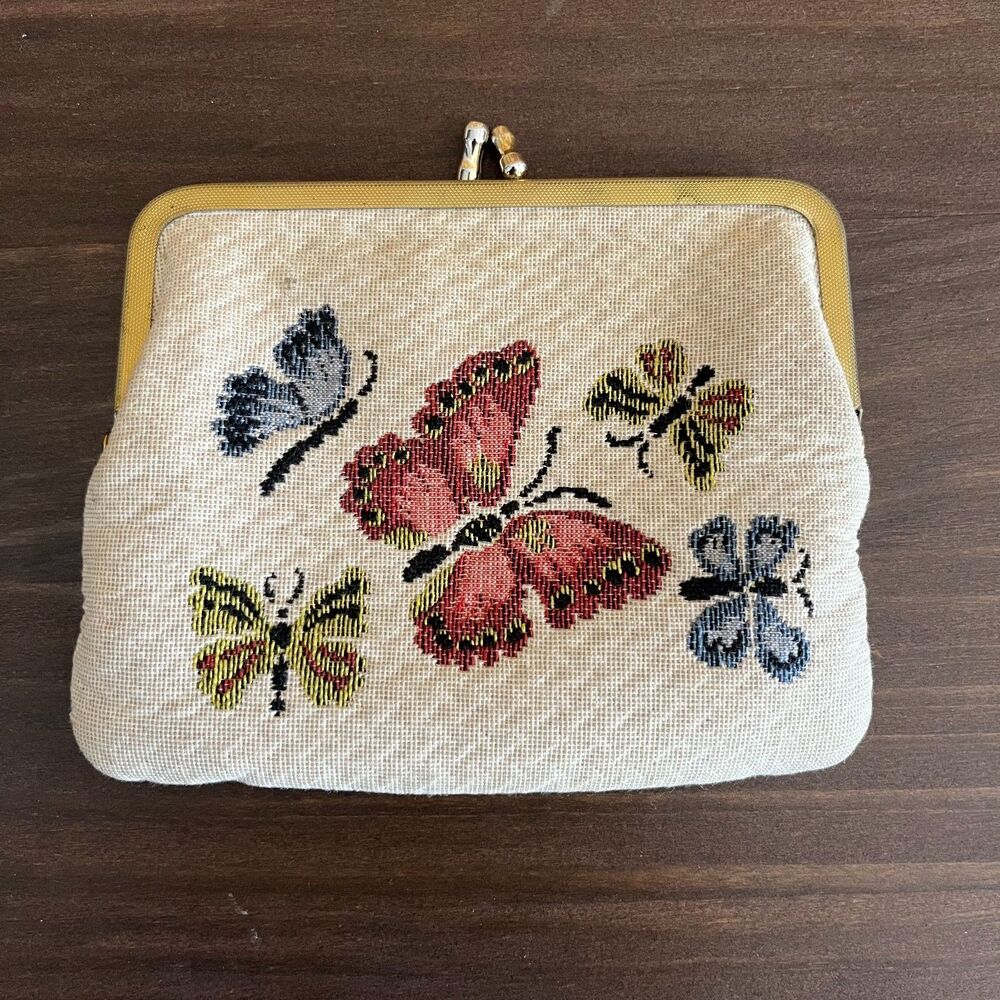 Vintage 50s/60s Butterfly Kiss Lock Coin Purse Cosmetic Bag